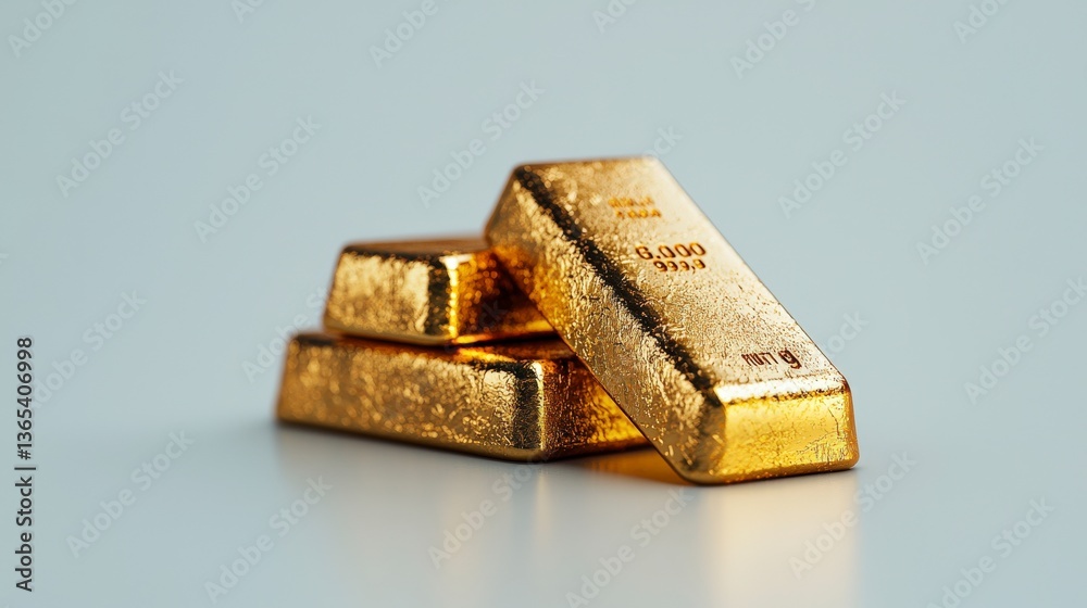 Gleaming Gold Bars Stacked Neatly with Beautiful Reflections on a Light Background, Ideal for Finance or Wealth Theme Gleaming Gold Bars Stacked Neatly with Beautiful Reflections on a Light Background, Ideal for Finance or Wealth Theme