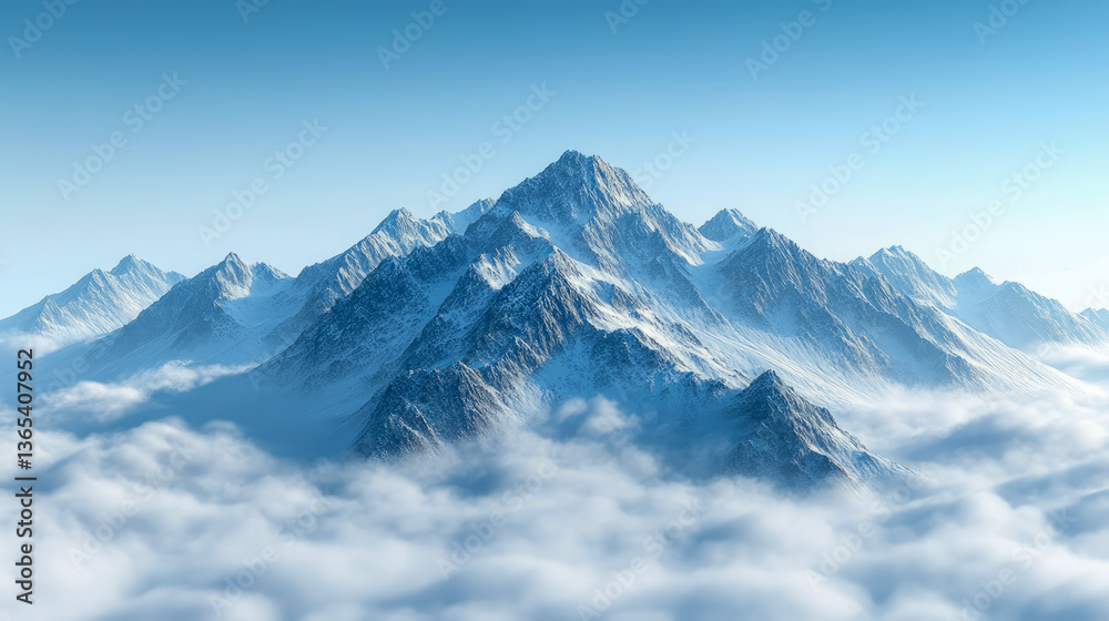 Obraz premium Majestic Peaks Ascending Above the Clouds: A Serene Mountainscape