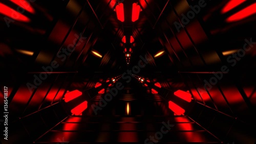 Red and Orange Fantasy Science Corridor with Flashing Lights Background VJ Loop l 4K