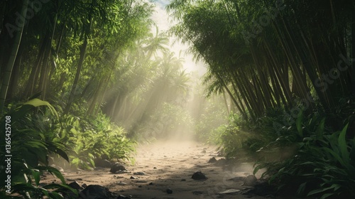 A bamboo forest swaying in the wind, capturing the essence of tropical air.