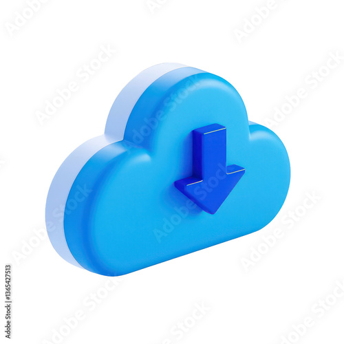 Blue Cloud Download Icon On Transparent Background, Generative AI
