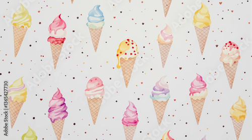 Watercolor pattern ice cream white background vector	