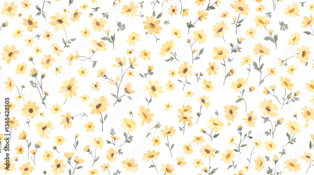Watercolor pattern flowers yellow white background