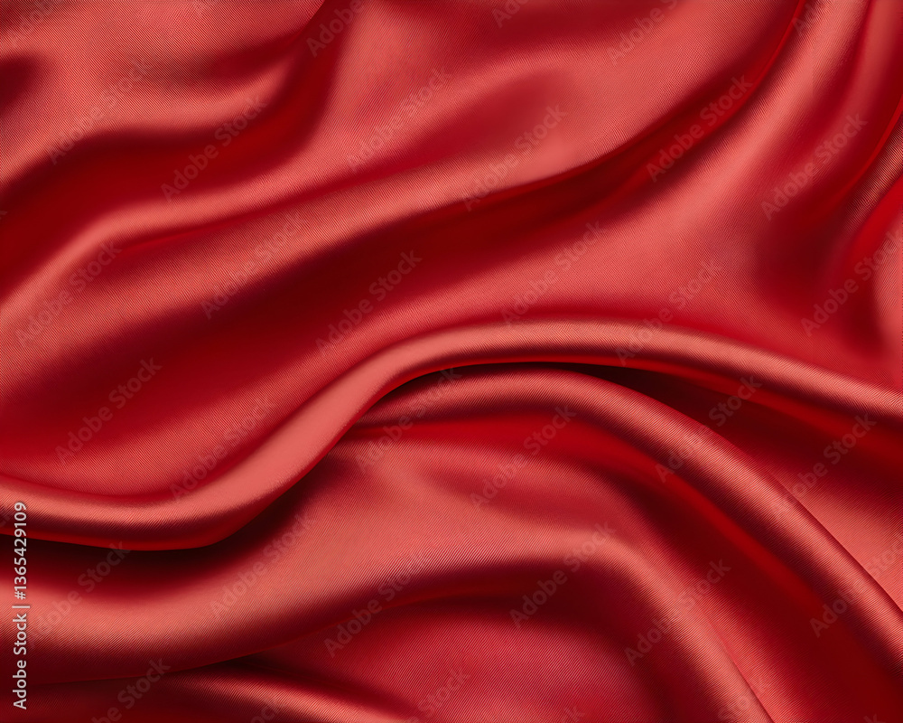 Fototapeta premium Flowing red silk fabric, smooth curves and soft folds Abstract texture, elegant and luxurious