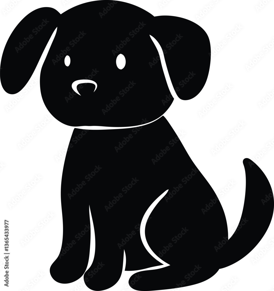 Fototapeta premium A black and white vector illustration of a dog sitting on its hind legs, facing left