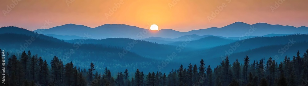 Obraz premium A beautiful landscape of layered mountains under a golden sunset