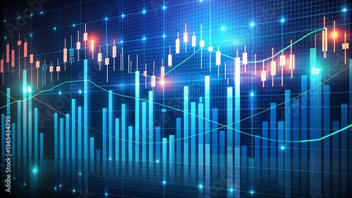 Stock market or forex trading graph and candlestick, Blue background 