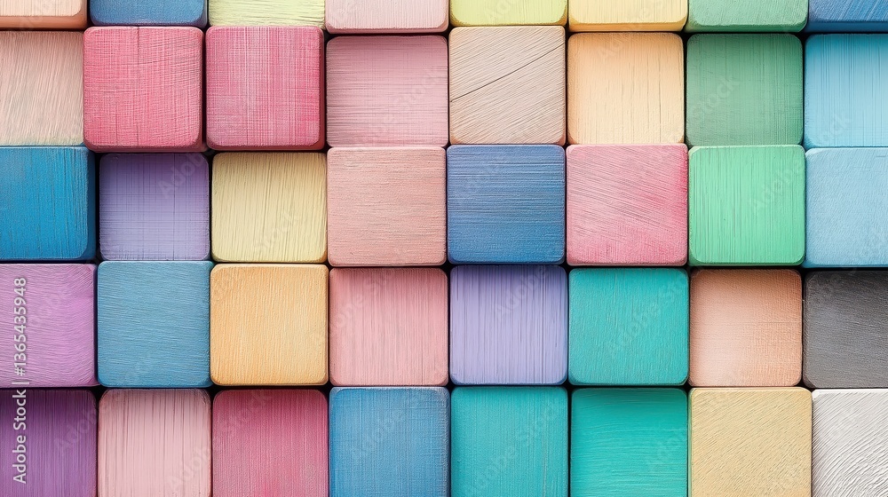 Fototapeta premium Pastel wooden geometric blocks pattern background