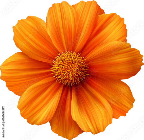 Top view of  vibrant orange cosmos flower in bloom