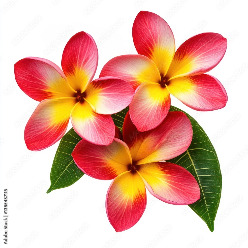 Fototapeta premium Tropical plumeria flowers leaves leaf green.
