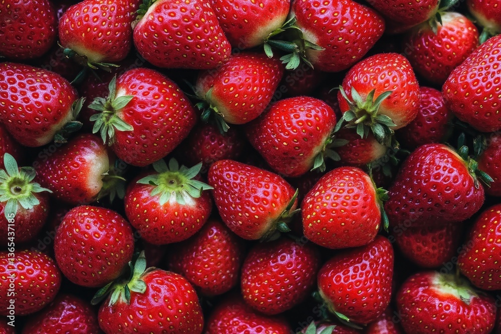 Fresh, vibrant strawberries packed tightly together. A close-up view showcases the juicy, red berries, with hints of green leafy tops Fresh, vibrant strawberries packed tightly together. A close-up view showcases the juicy, red berries, with hints of green leafy tops