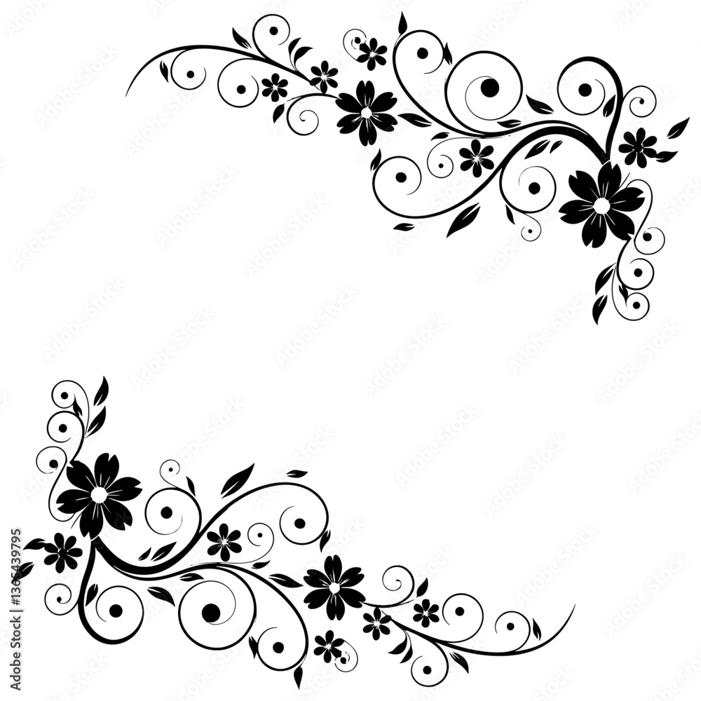 Elegant Floral Frame with Swirls – Black and White Decorative Border Elegant Floral Frame with Swirls – Black and White Decorative Border