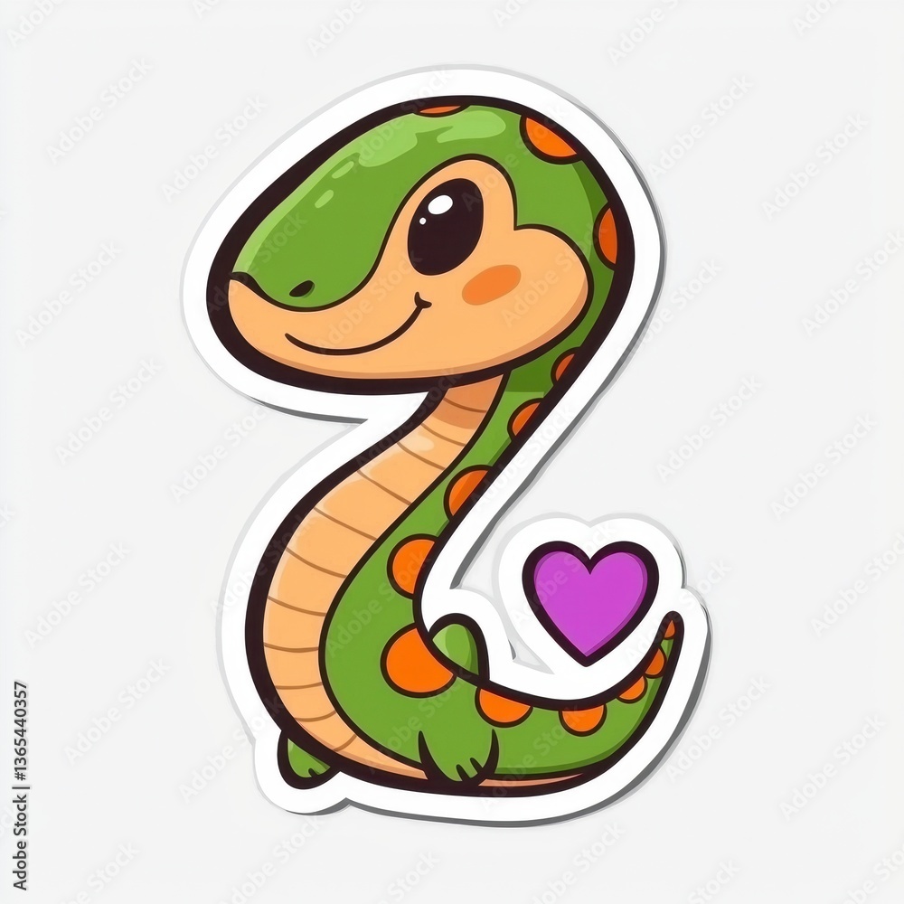 Fototapeta premium Adorable Cartoon Baby Snake with Heart Sticker Design