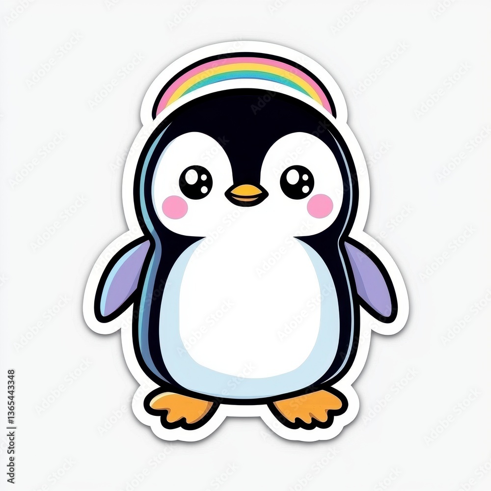Fototapeta premium Adorable Cartoon Penguin with Rainbow Headband - Cute Animal Illustration