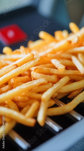 Crispy Golden Fries Piled High on a Plate in a Casual Dining Setting