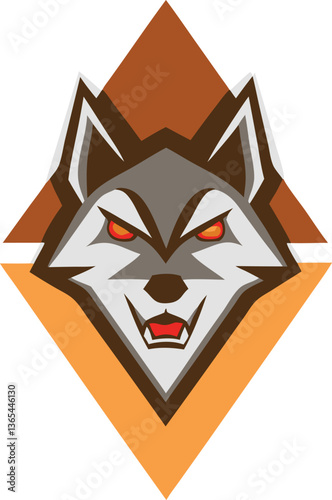 A stylized, digital illustration of a wolf's head in a frontal view, presented in a geometric and angular style 