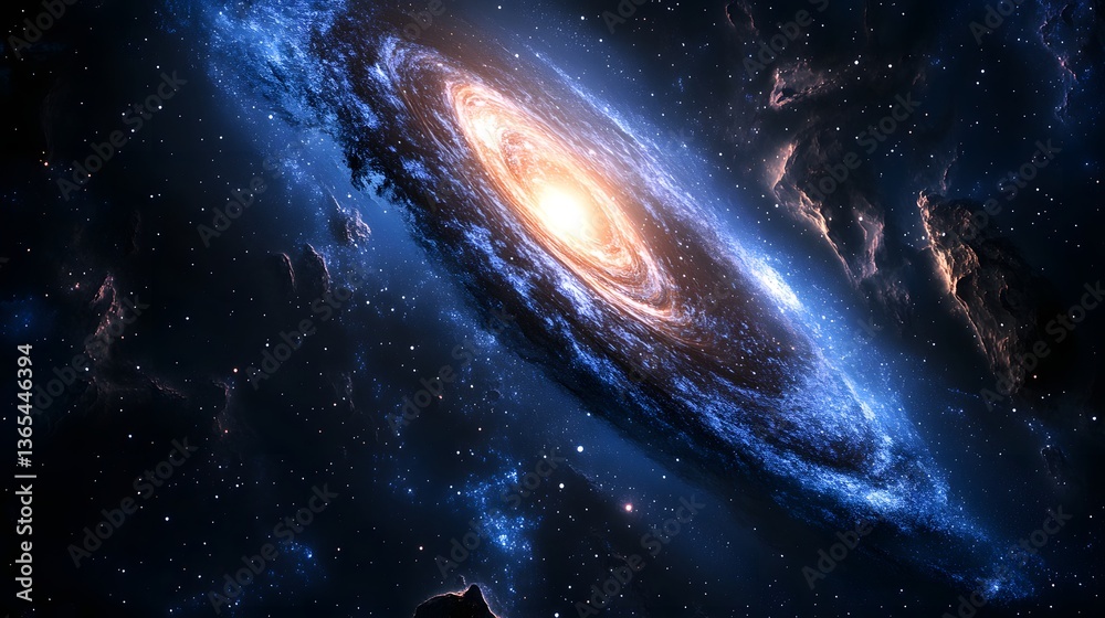 Fototapeta premium Majestic galaxy with a large shining star: a captivating abstract representation of celestial beauty in space