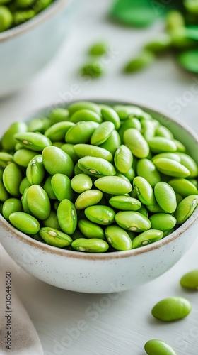 Wallpaper Mural Fresh Edamame Beans in a White Bowl on Light Wooden Table, Healthy Food Concept Torontodigital.ca