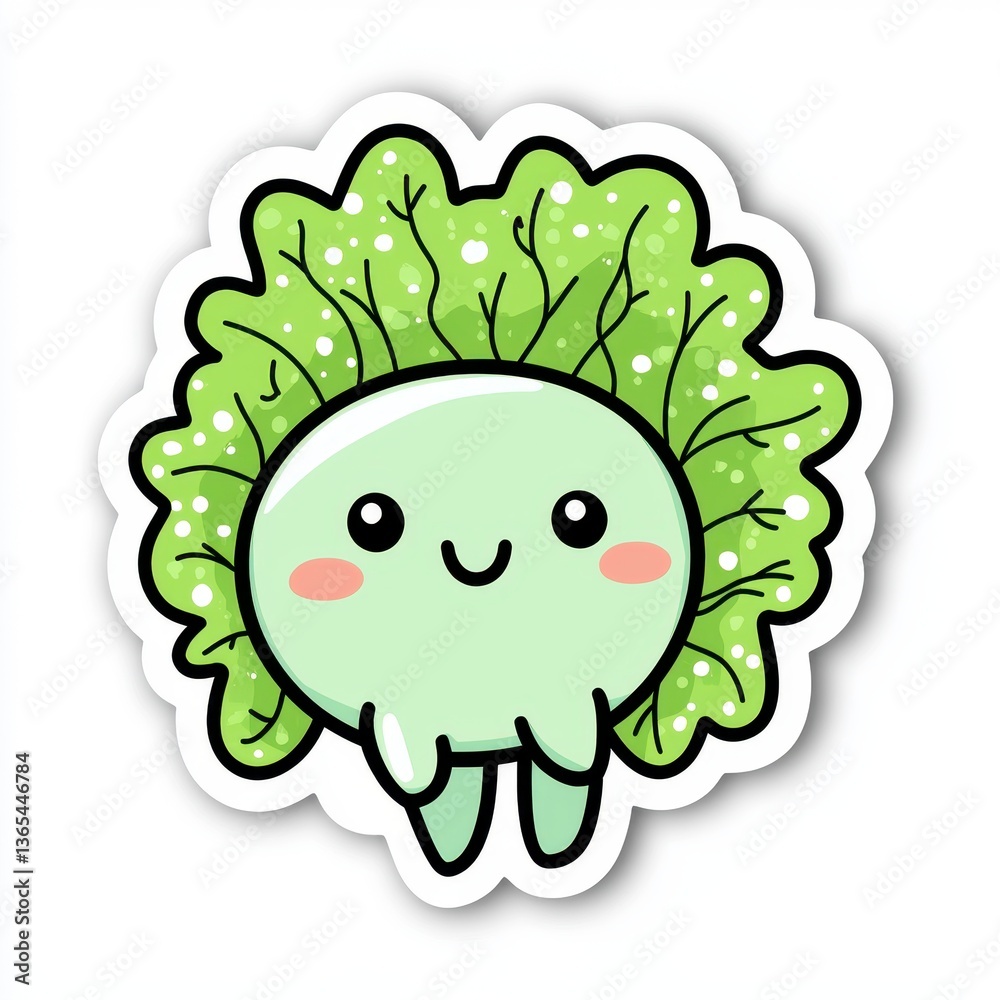Fototapeta premium Adorable Lettuce Character Kawaii Veggie Sticker Design