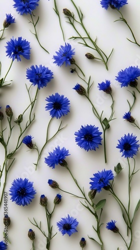 Beautiful Blue Flowers Arranged Artistically on a Light Background Showcasing...