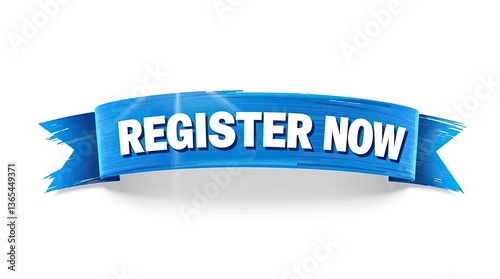 Blue ribbon displays register now in white bold font