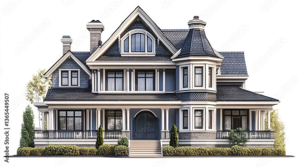 Fototapeta premium Victorian style house with ornate details and lush greenery