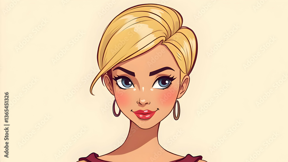 Stylized Digital Portrait of a Beautiful Blonde Woman with Short Hair Stylized Digital Portrait of a Beautiful Blonde Woman with Short Hair