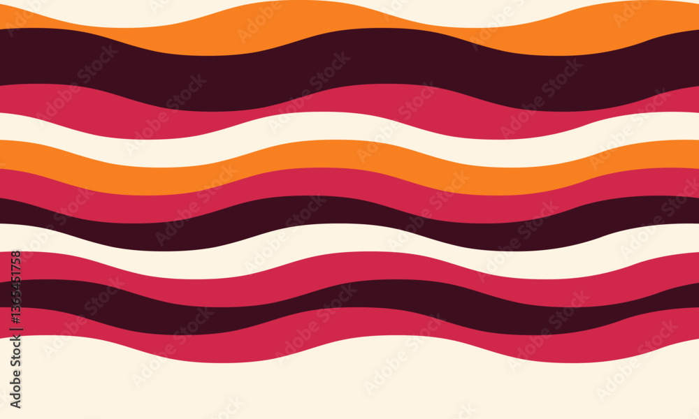 Fototapeta premium Vibrant wavy stripes in warm autumnal hues create a dynamic, retroinspired pattern. Perfect for backgrounds, textile design, or adding a playful, energetic feel to your projects.