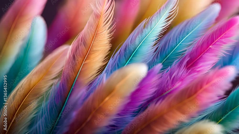 multi colored Closeup view of bird feather. Texture abstract background