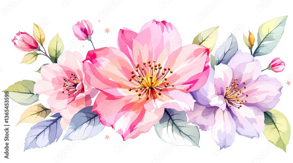 Watercolor flowers on the white background