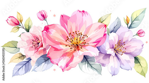 Watercolor flowers on the white background