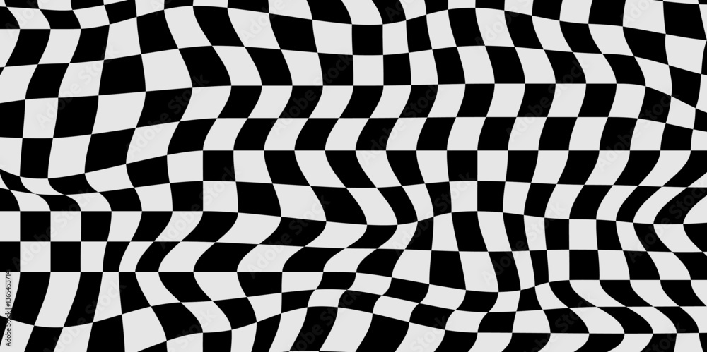 black and white checkered fabric pattern background.