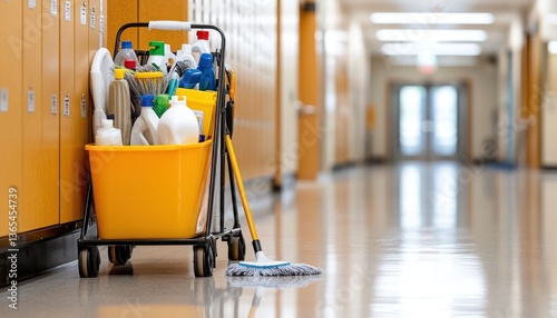 Cleaning cart in hallway janitorial services