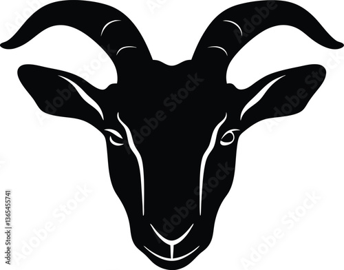 Goat Head Silhouette Vector - Black and White Horned Animal Illustration