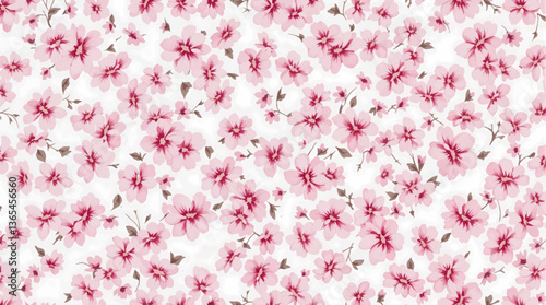 Watercolor Pink flower background, Beautiful seamless pattern with watercolor gentle pink flowers