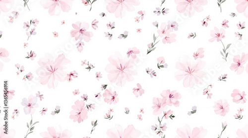 Watercolor Pink flower background, Beautiful seamless pattern with watercolor gentle pink flowers