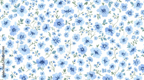 Watercolor Blue flower background, Beautiful seamless pattern with watercolor gentle blue flowers