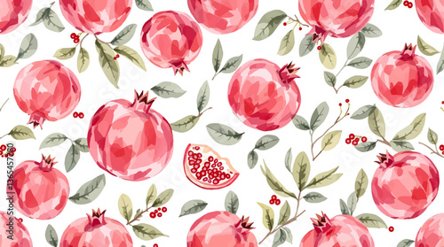 Watercolor pattern grenades white background