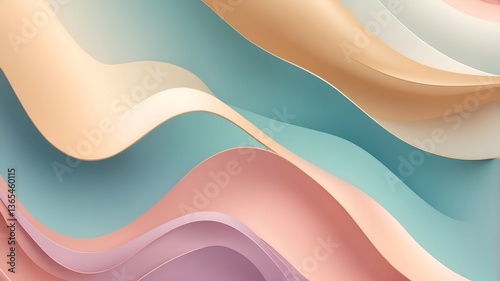 trendy abstract background with wavy pastel gradients, fluid shapes, and soft golden highlights
