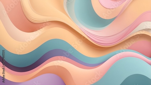 trendy abstract background with wavy pastel gradients, fluid shapes, and soft golden highlights