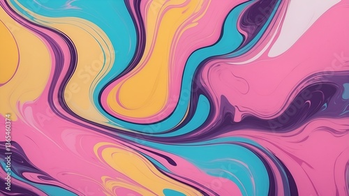 trendy and dynamic liquid marble background with swirling shades of bright pink, yellow, turquoise, and purple
