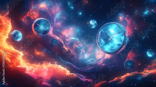 Dreamlike space scene featuring various planets in a cosmic background of floating elements and celestial wonders