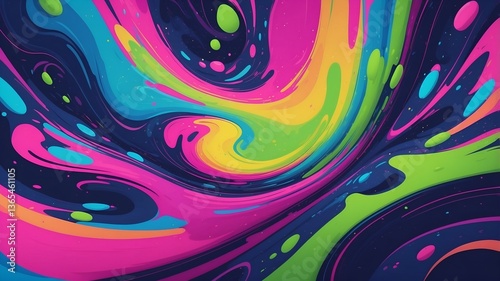 energetic and psychedelic liquid background with bold, swirling colors such as neon green, hot pink, and deep blue