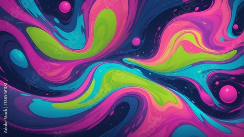 energetic and psychedelic liquid background with bold, swirling colors such as neon green, hot pink, and deep blue
