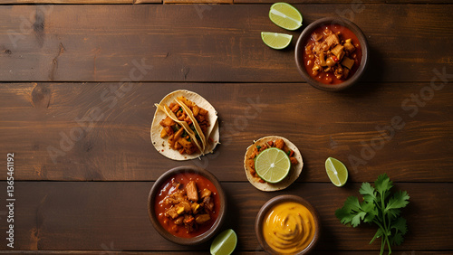 Wallpaper Mural Delicious Tacos with Spicy Meat Cheese and Fresh Garnishes on a Rustic Wooden Table with Lime and Salsa Torontodigital.ca