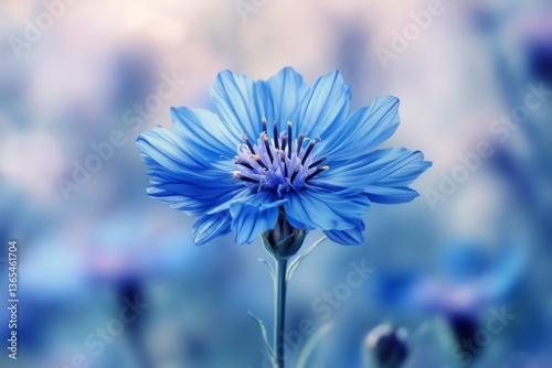 Beautiful Blue Flower With Intricate Petals in Soft Light Capturing Natures A...