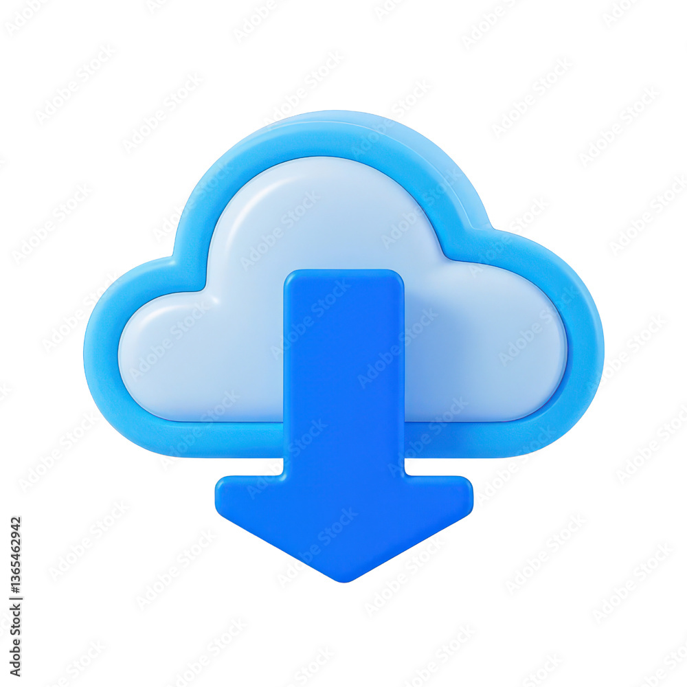 Blue Cloud Download Icon On Transparent Background, Generative AI Blue Cloud Download Icon On Transparent Background, Generative AI