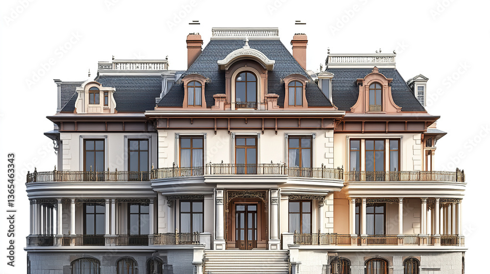 Fototapeta premium Elegant residential house with classic architecture and ornate details