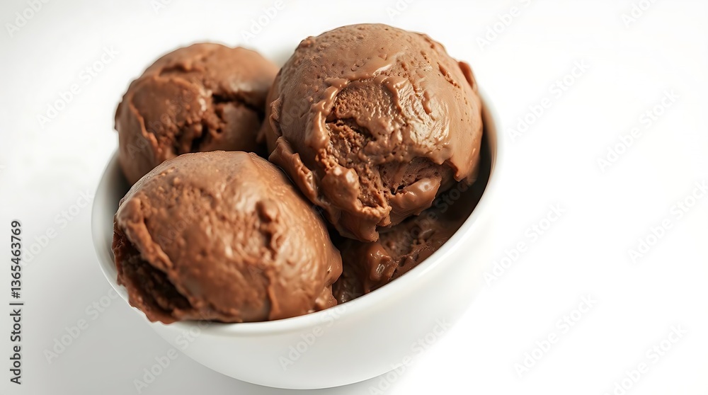 Rich Chocolate Ice Cream Scoops in White Bowl Rich Chocolate Ice Cream Scoops in White Bowl