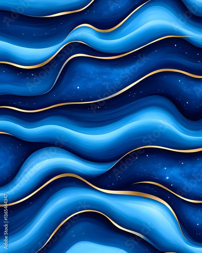 Wallpaper Mural Abstract blue and gold wavy marble texture Torontodigital.ca